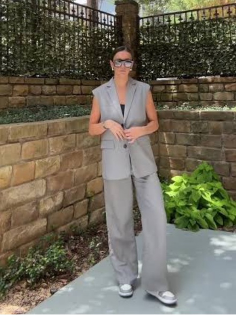 Zara Sleeveless Gray Wide-Leg Pantsuit Set